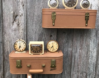 Pair of Wall Shelves Made from a Vintage Tan Starline Suitcase Luggage Shelf Repurposed Travel Inspired