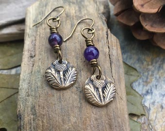 Scottish Thistle Earrings, Outlander Jewelry, Bronze Thistle, Scotland Jewelry, Highlander Jewelry, Thistle of Scotland, Outlander Gifts