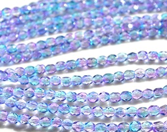 Pink Blue 4mm Faceted Fire Polish Beads 50