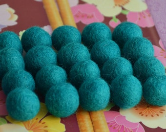 20pcs Turquoise Green Wool Felt Balls (1cm, 1.5cm, or 2cm)