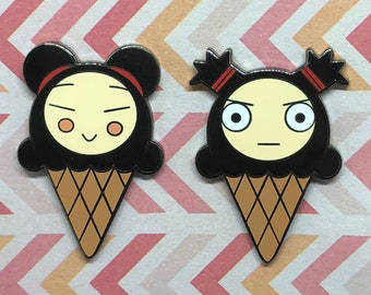 Pucca and Garu Ice Cream Cone (Both Ice Cream Cone) Anime, Hard Enamel, Cartoon, Ice Cream, Dessert, Cute, Lapel Pin, Badge, Anime Fan, Girl