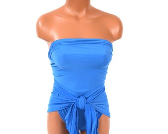 Medium Bathing Suit Cornflower Blue One Piece Swimsuit One Wrap Swimwear Blue Bikini High Waist Beachwear Badeanzug Swimming Costume hisOpal
