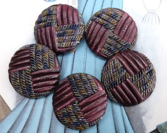 Antique Buttons Black Glass Imitation Fabric