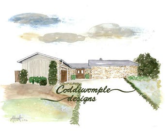 Custom Watercolor House, Church or Landscape Painting
