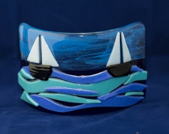 Fused Glass Sailing Boat Sea Ocean Wave Panel