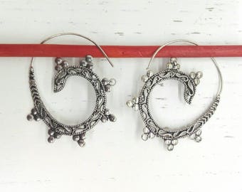 Tibetan ethnic tribal boho silver spiral earrings