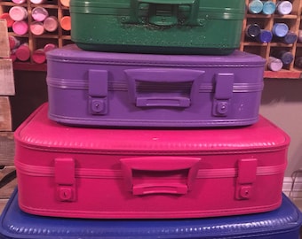 vintage painted suitcases luggage travel stack of four in your colors or these as shown