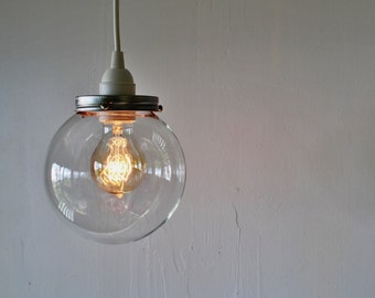 CRYSTAL BALL Pendant Lamp - Hanging Light With A Clear Round Orb Glass Globe Shade - Simple Minimalist Industrial BootsNGus Lighting Fixture