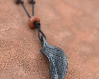 Handmade Silver Clay Leaf Pendant Necklace