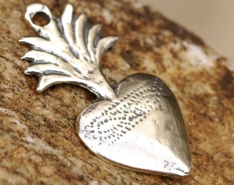Flaming Heart Milagro in Sterling Silver, R-124