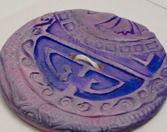 Large Round Button Handmade Polymer Clay Mauve Pink and Blue 48mm