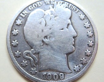 1909-S Barber Silver Half Dollar, FREE Shipping
