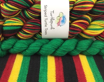 Rasta - With Green Heel & Toe - Hand-Dyed Self-Striping Sock Yarn
