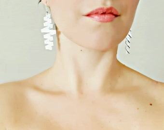 Dangle earrings Statement earrings Popular earrings Contemporary silver earrings Long earrings Gift Modern earrings Zig zag earrings