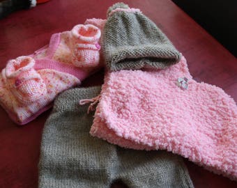 hand knitted baby girl 3 month set