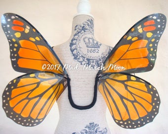 Wearable Monarch Butterfly Wings, Transparent Colour Fairy Wings, small size, suitable for Adult or Child