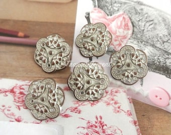 5 Retro Vintage Style Silver Steampunk Floral Flower Shirt Wedding Jacket Coat Sweater Metal Button 0.75 Inches / 1.8 cm