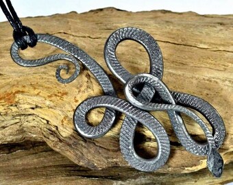 Knotted Hand Forged SNAKE PENDANT Steel Iron Snakes Viper Smithy Hand Made Necklace Amulet Talisman Animal Reptile Reptiles