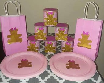 Pink and Gold teddy bear party decorations