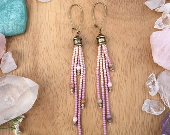 Fringe Seed Bead Earrings, Long Seed Bead Earrings, Boho Beaded Earrings