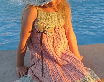 Juliet Dress - Crochet Pattern Sundress and Sunhat, Sizes 6 mos - girls size 10