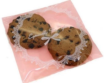 Pink mini clear gift bags - cookie bags - 7 x 7 cm - Print cello bag - resealable, cookie packaging, gift wrapping, cellophane bag