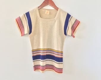 vintage 70's JCPenney sweater top// earthtones, stripes// size kids large/14