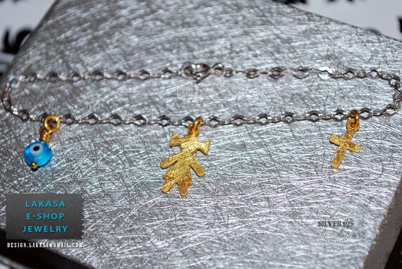 Little Girl Bracelet Sterling Silver Gold plated Jewelry Chain with Cross Eye Best Gift ideas for children woman newborn babygirl baptism