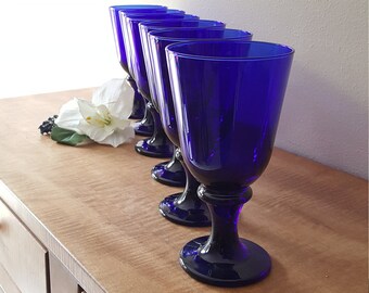 Libbey Company Flair Cobalt Blue Wine Glasses Set of 6