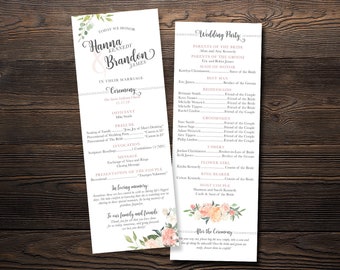 Wedding Program- Watercolor Blossoms- Customized Digital Files or Printed Pieces