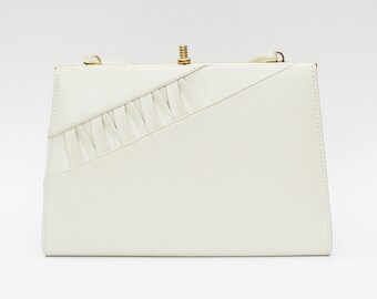 60s Off White Handbag - Vintage 1960s Faux Leather Purse - Kiss Lock Handbag