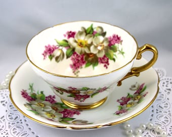 Lovely, Stanley Teacup & Saucer,Delicate Floral Pattern, Gold Rims, Bone English China made in 1960s.