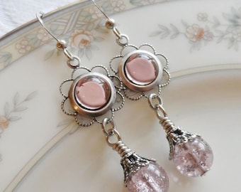 75% Off Clearance Sale, Light Amethyst , Vintage Glass Cameo, Antique Silver Finish