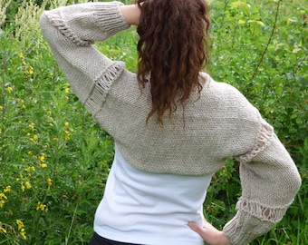 New hand knitted cotton/wool bolero,handmade shrug