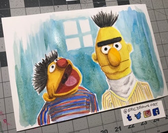 Best Friends! 7.5 x 11 "Bert and Ernie" limited edition watercolor print.?