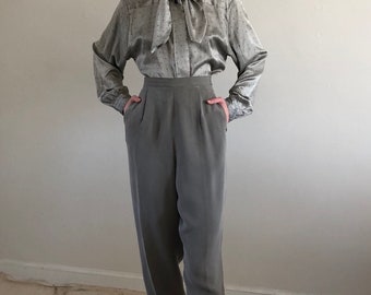 silk pants / high waist trousers / baggy pants / cropped pants | 30W