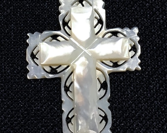 Vintage Hand Carved Mother of Pearl Cross from Bethlehem.