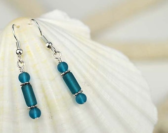 Dark blue sea glass earrings blue sea glass jewelry handmade jewelry handmade earrings bridesmaid earrings sea glass jewelry bridesmaid gift