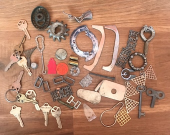 Found Objects- Metal Destash- Steampunk- Rusty Metal- Jewelry Making Supplies- Lot of Keys- Old Faucets- Scrap Metal- Vintage Findings