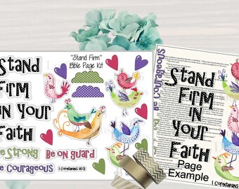 Stand Firm Bible Page Kit. Great for journaling bibles or faith journals! Digital, printable stickers.
