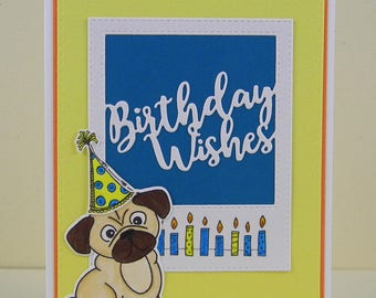 Pug Birthday Card, Pug Card, Dog Birthday Card, Pug Happy Birthday, Pug Greeting Card