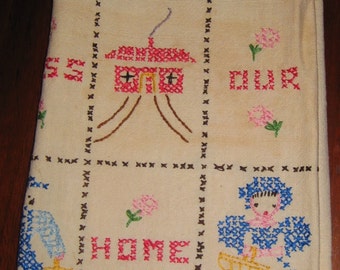 Vintage God Bless Our Home Tea Towel