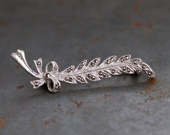 Marcasite Leaves Brooch - Vintage Lapel Pin