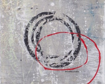 Enso II - February 2017, abstract painting on paper, 4 x 4, small art work