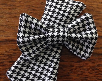 black and white houndstooth dog collar necktie or bow bow tie slide on removable handmade accessory multiple sizes made to order