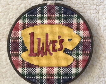 PDF Pattern - Lukes Diner Logo - Gilmore Girls - Cross Stitch - Plaid Pattern - Fan Art - Coffee Cross Stitch - Stars Hallow - Lorelai