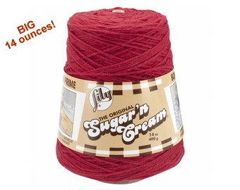 RED 14oz Sugar N Cream Cotton Cone yarn Cotton Yarn, Solid Red cotton dish cloth yarn. Red Lily Sugar N Cream cotton Cone. Medium Red >