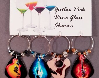 Guitar Pick Wine Glass Charms "Guitars"