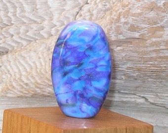 Handmade Glass Lampwork Tab Focal Bead - Blue Lagoon