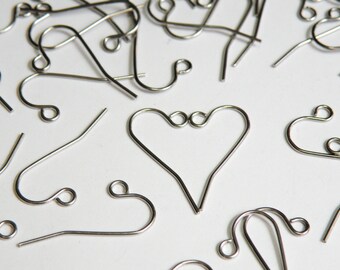 50 French Hook Earrings stainless steel hypoallergenic fishhook earwires for sensitive ears 11mm 21 gauge 1419FN